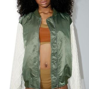 J.O.A green bomber jacket with knit sleeves